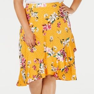Monteau Plus Size Ruffled Faux-Wrap Floral Skirt